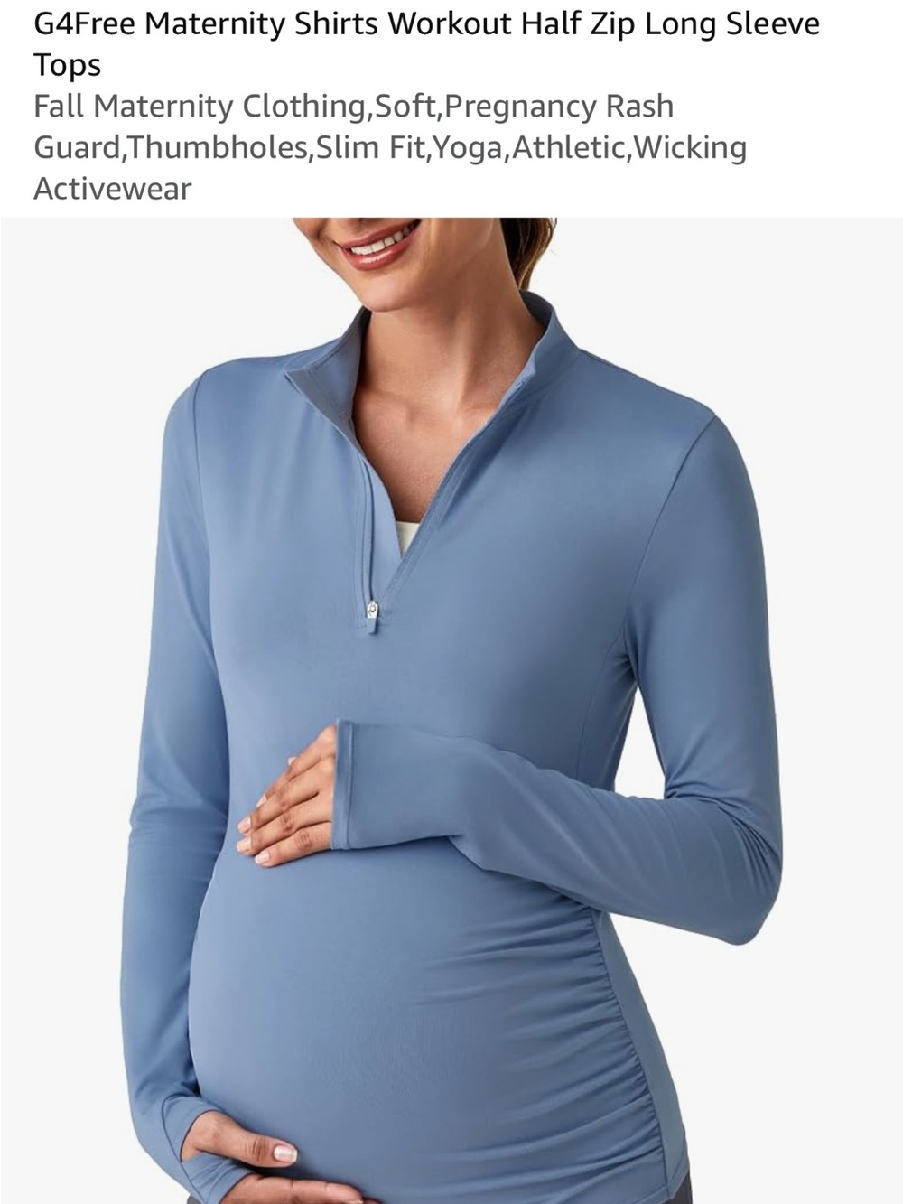 G4Free Maternity Half-Zip Long Sleeve Top — Dusty Blue